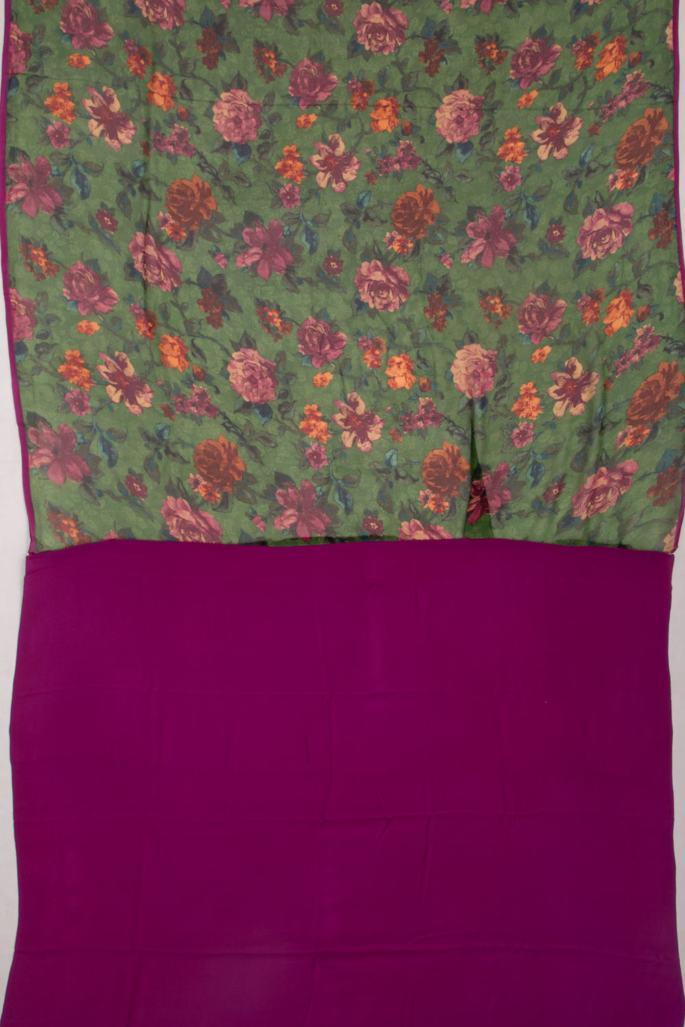 Chiffon Floral Printed Green Saree
