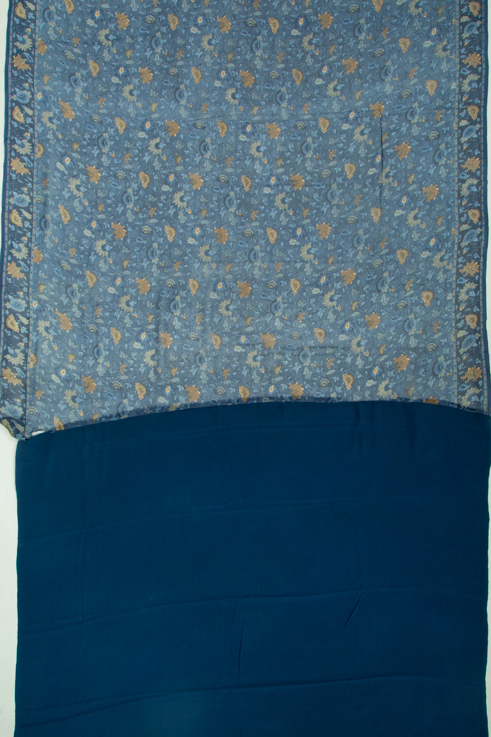 Chiffon Floral Printed Dark Blue Saree