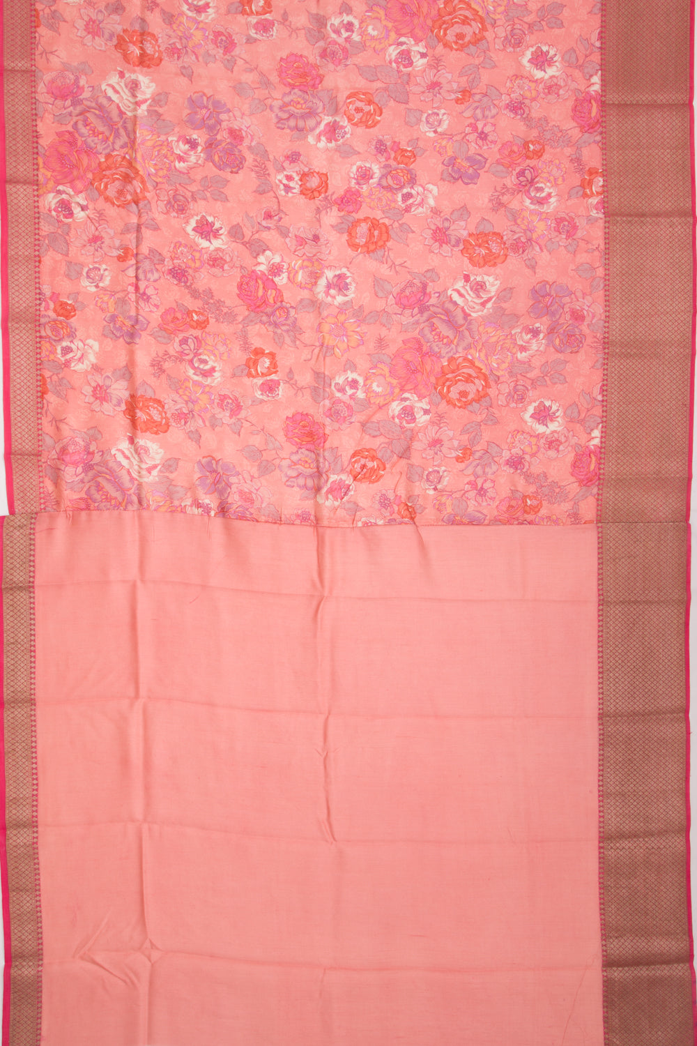 Munga Tussar Floral Printed Baby Pink Saree