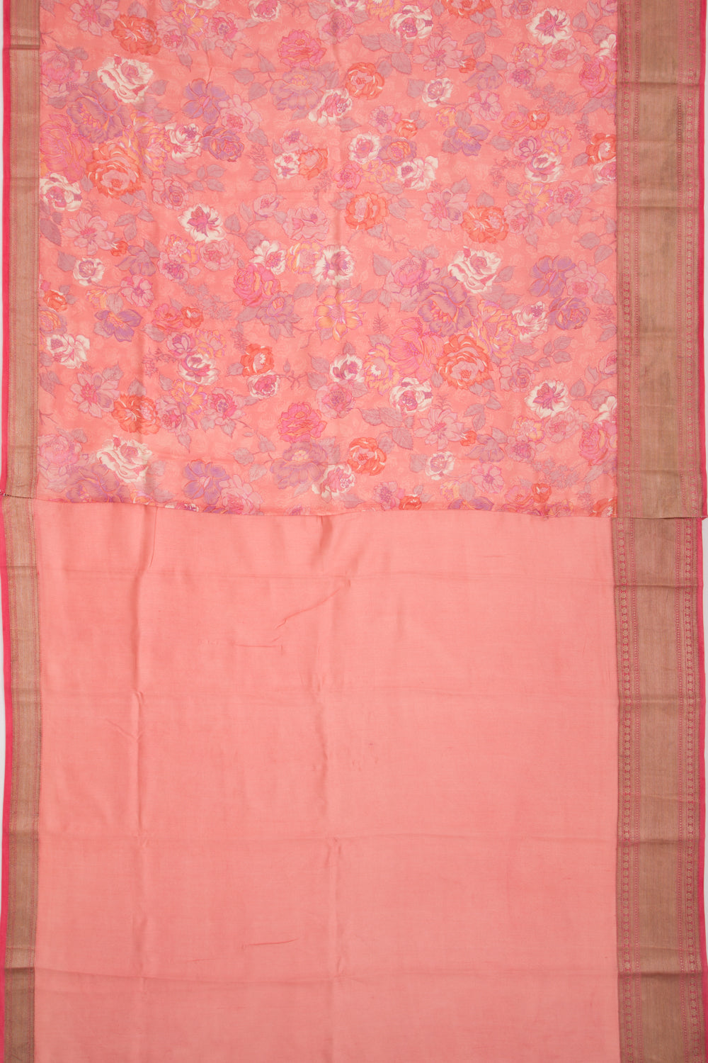 Munga Tussar Floral Printed Pastel Pink Saree