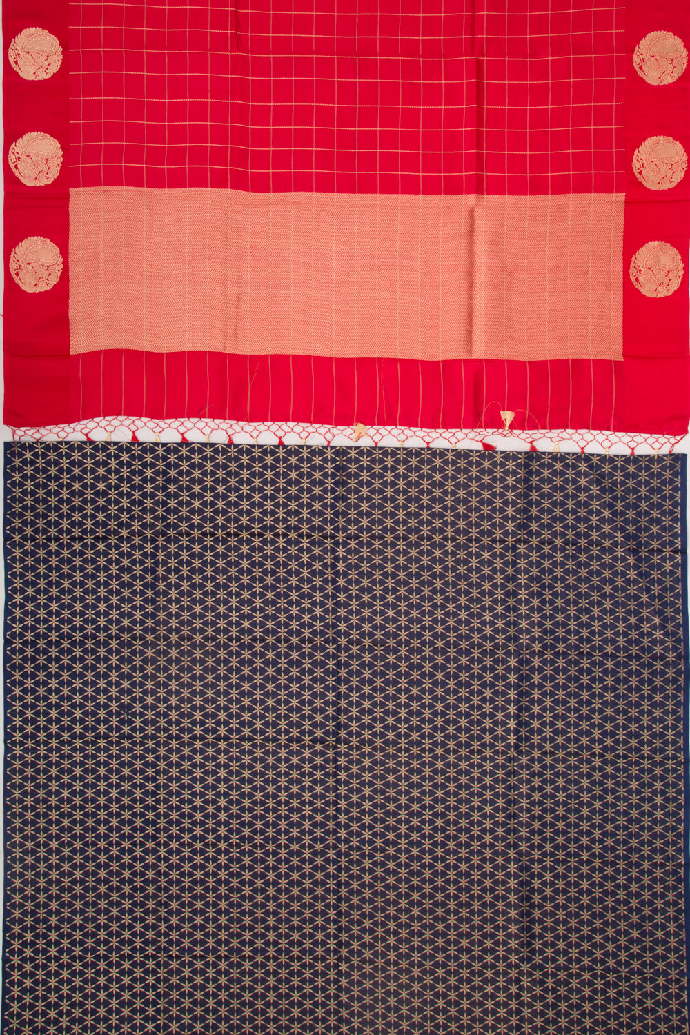 Banarasi Silk Katan Checks Red Saree