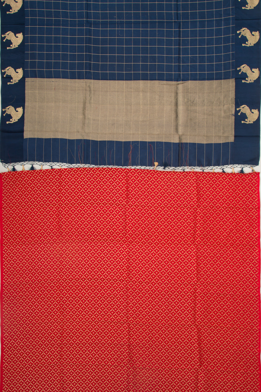 Banarasi Silk Katan Checks Dark Blue Saree