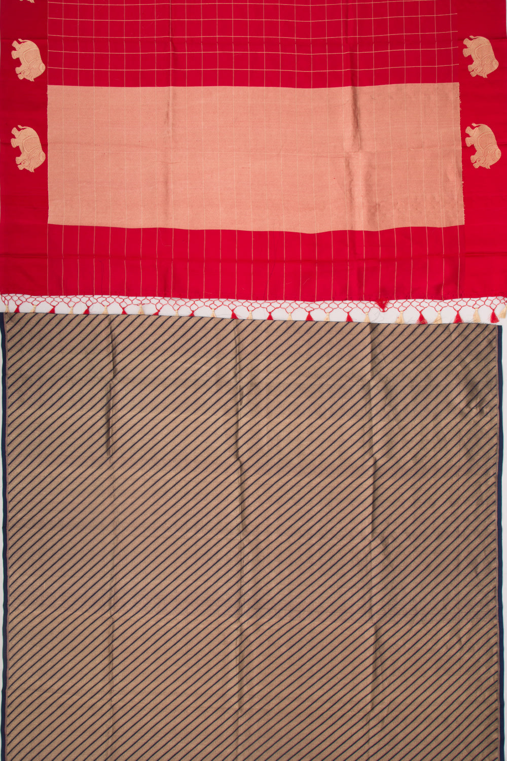 Banarasi Silk Katan Checks Red Saree