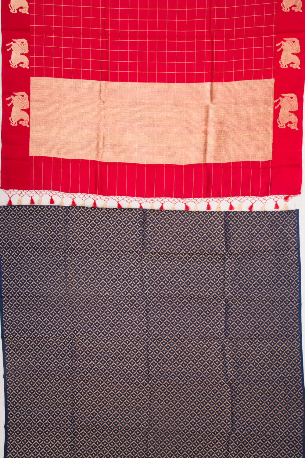 Banarasi Silk Katan Checks Red Saree