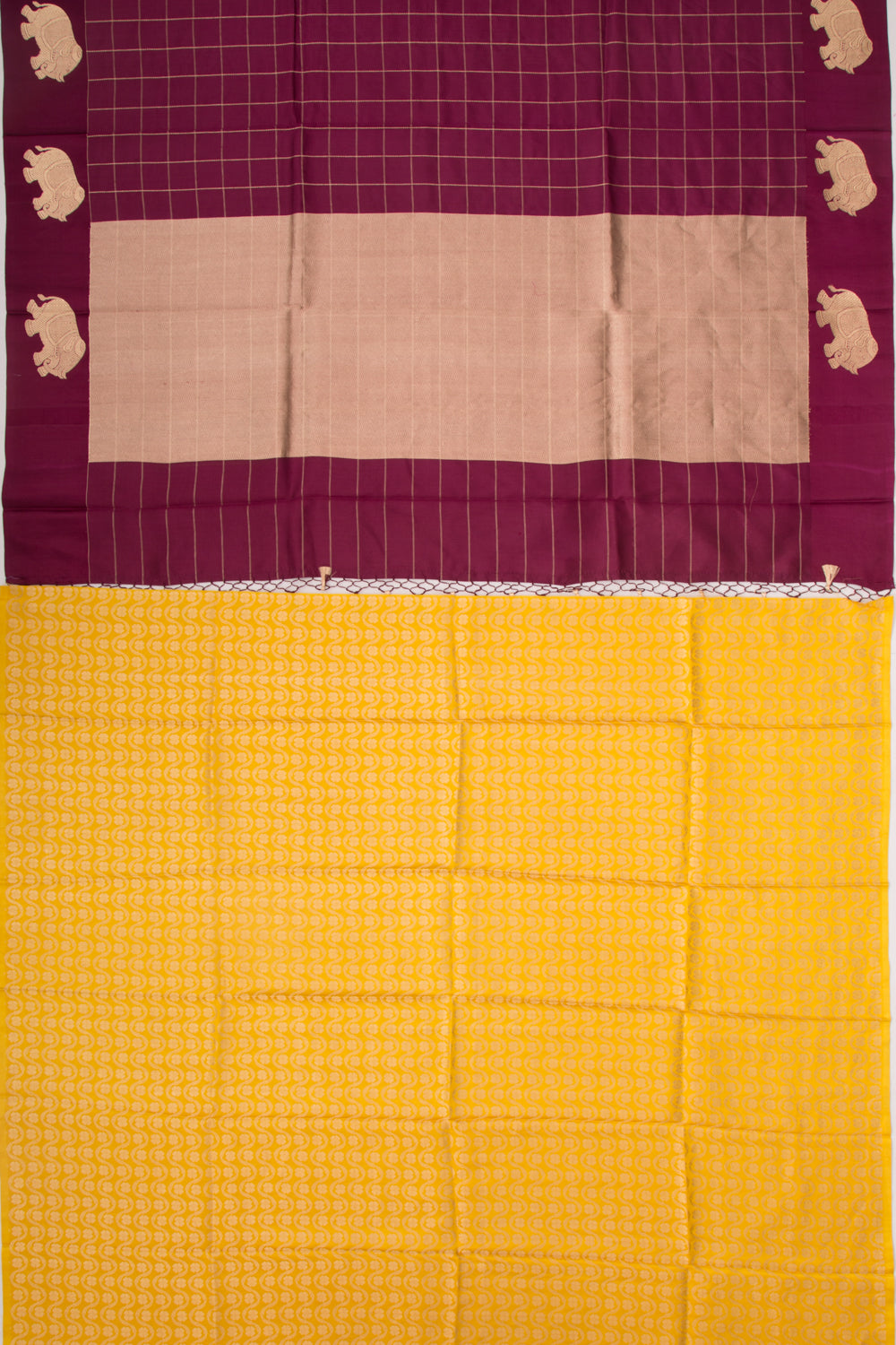 Banarasi Silk Katan Checks Burgundy Saree