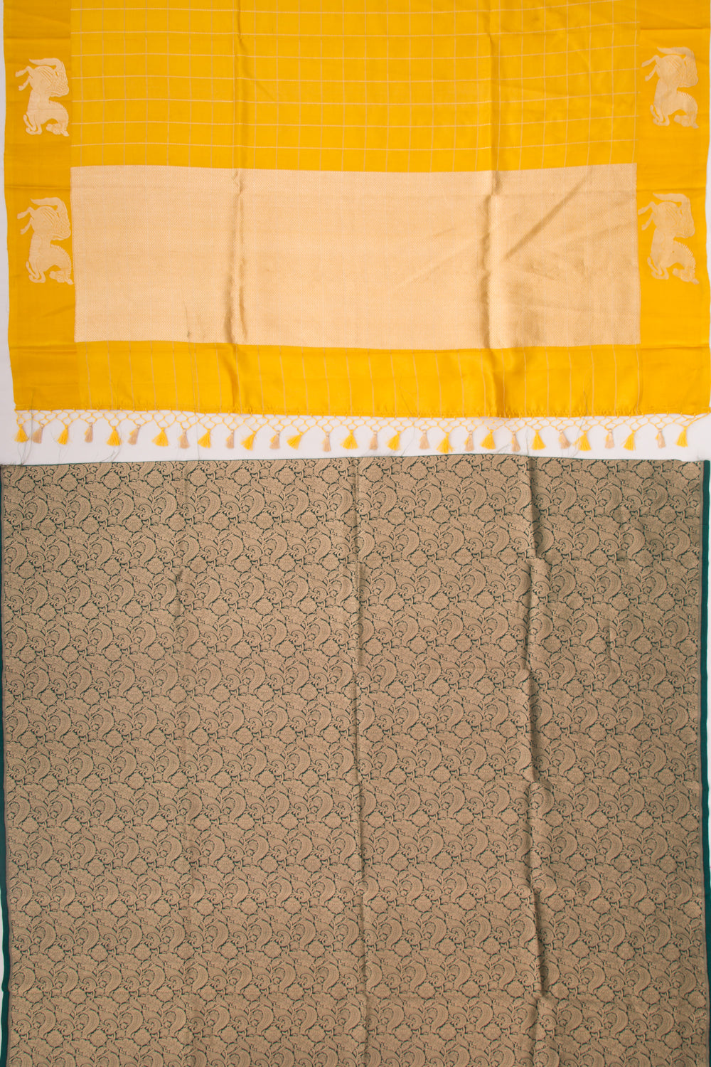 Banarasi Silk Katan Checks Yellow Saree