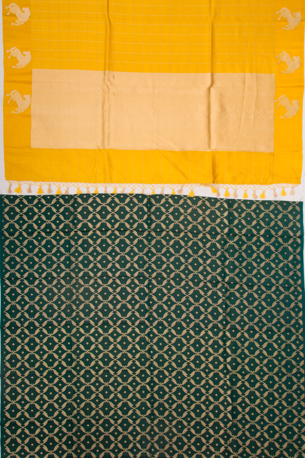 Banarasi Silk Katan Checks Yellow Saree