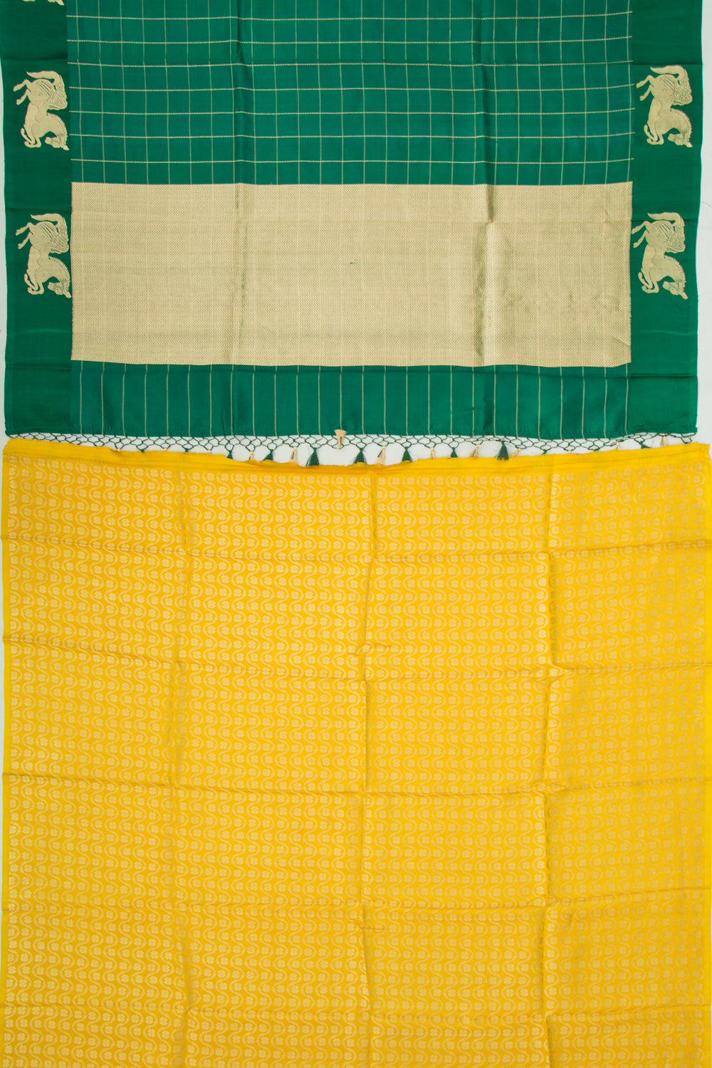 Banarasi Silk Katan Checks Green Saree