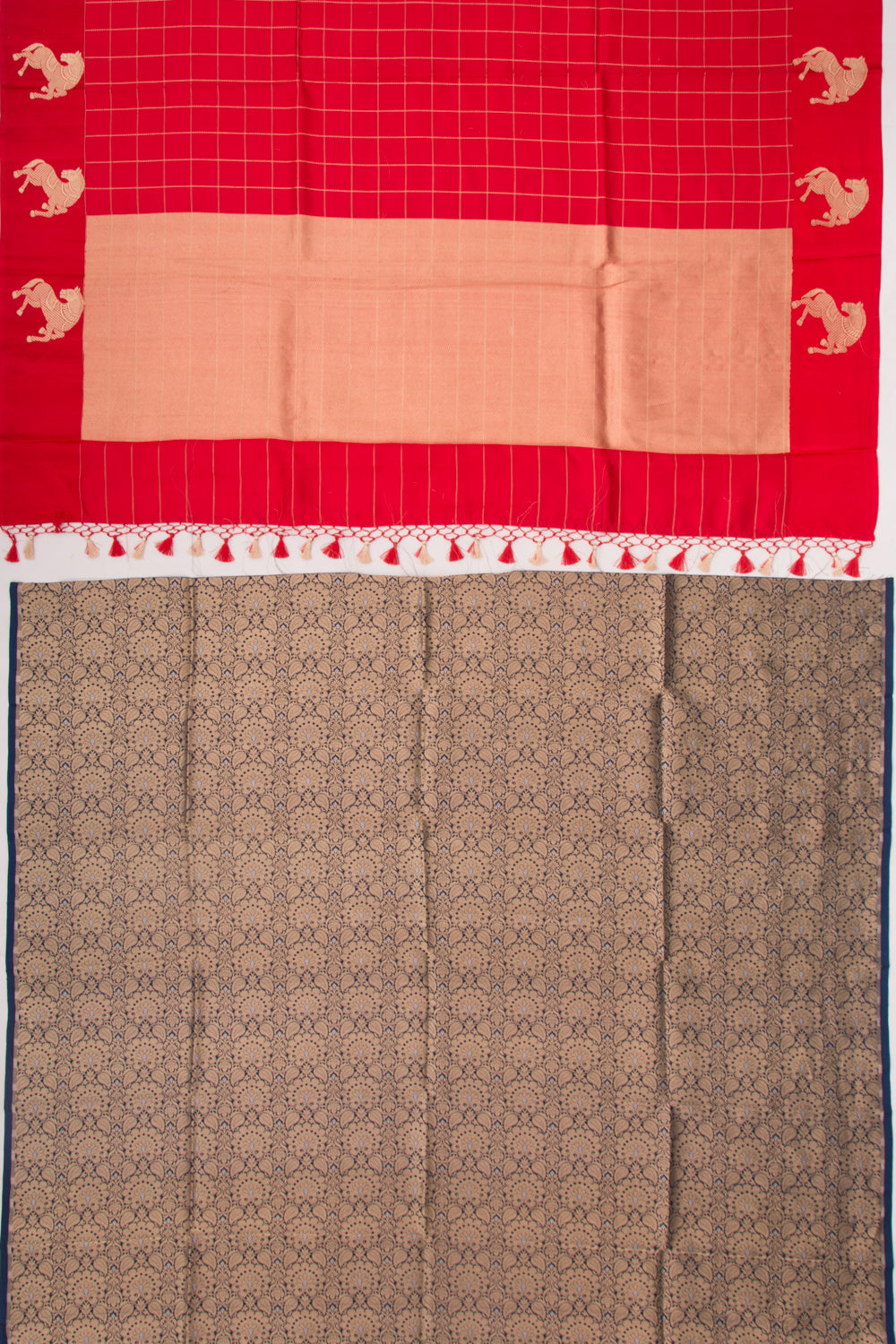 Banarasi Silk Katan Checks Red Saree