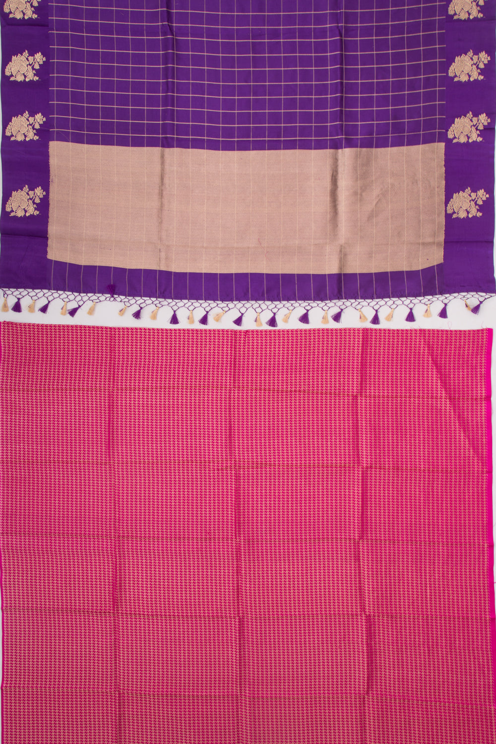 Banarasi Silk Katan Checks Violet Saree