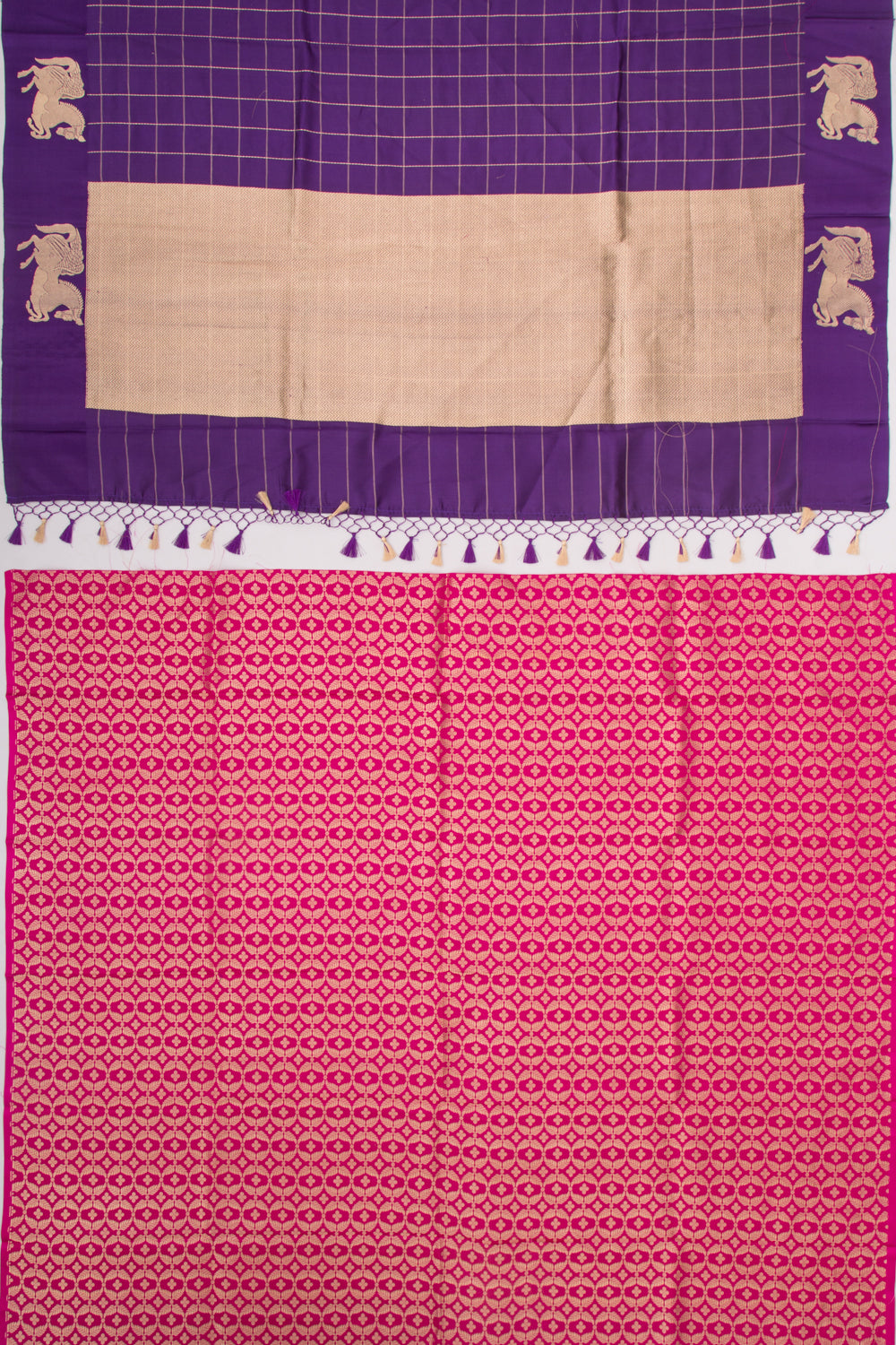 Banarasi Silk Katan Checks Violet Saree