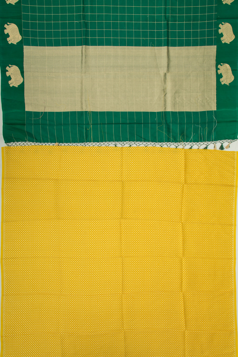 Banarasi Silk Katan Checks Dark Green Saree