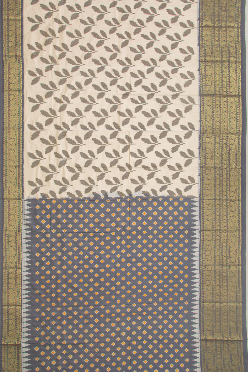 Kanchipuram Silk Ikat Cream Saree