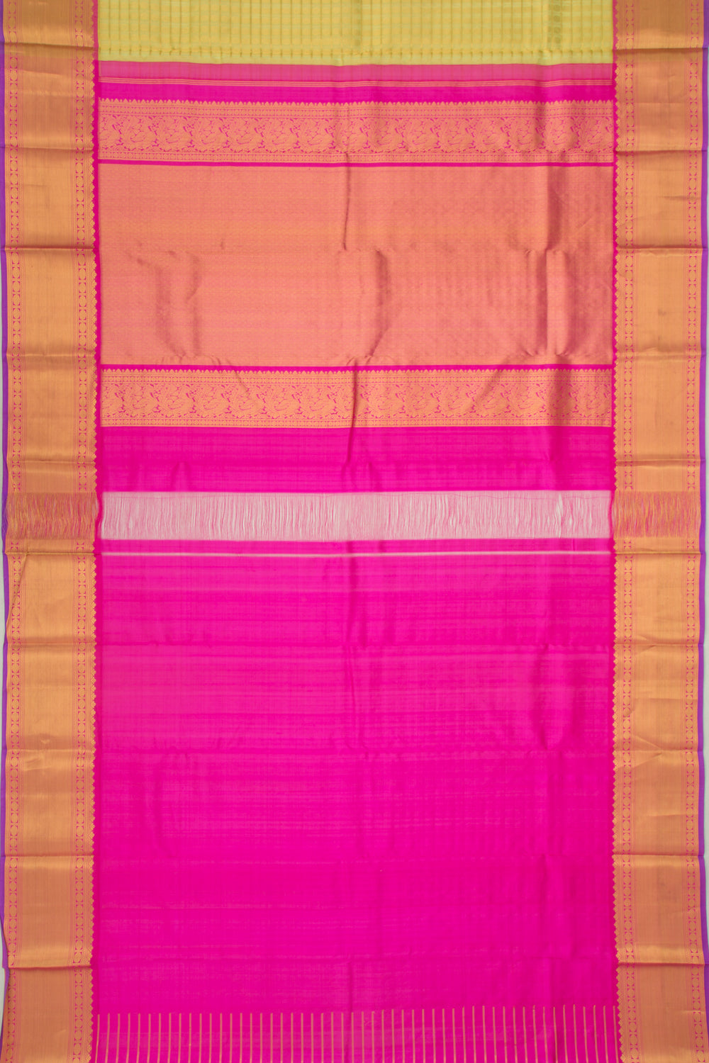 Kanchipuram Kora Organza Checks And Butta Green Saree