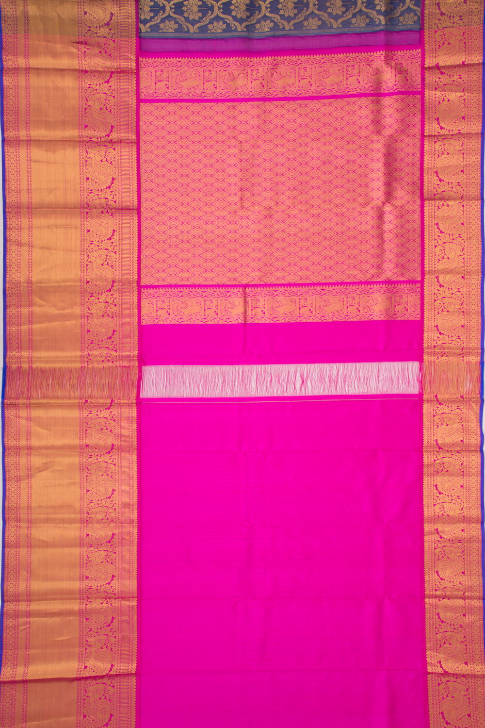 Kanchipuram Kora Organza Brocade Dark Blue Saree