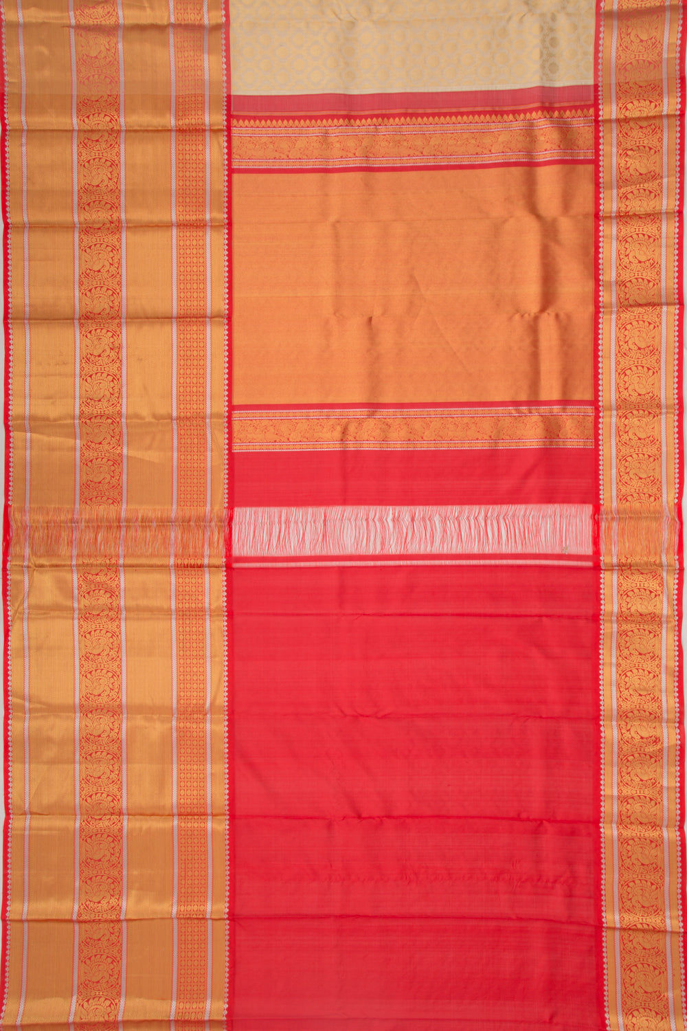 Kanchipuram Kora Organza Brocade Cream Saree