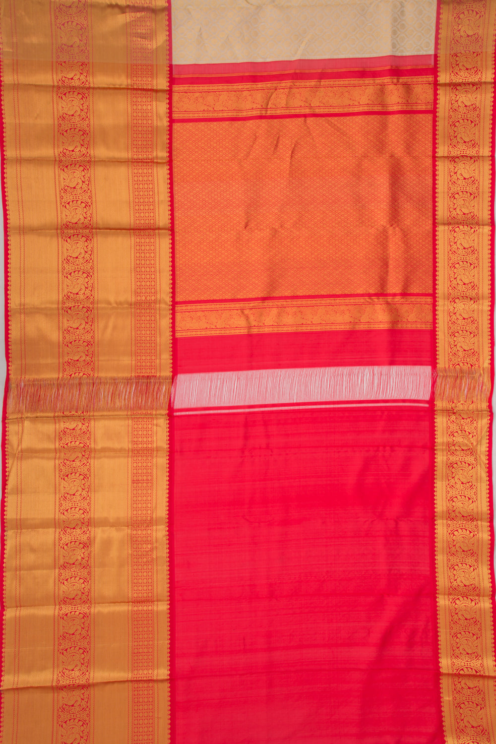 Kanchipuram Kora Organza Brocade Cream Saree