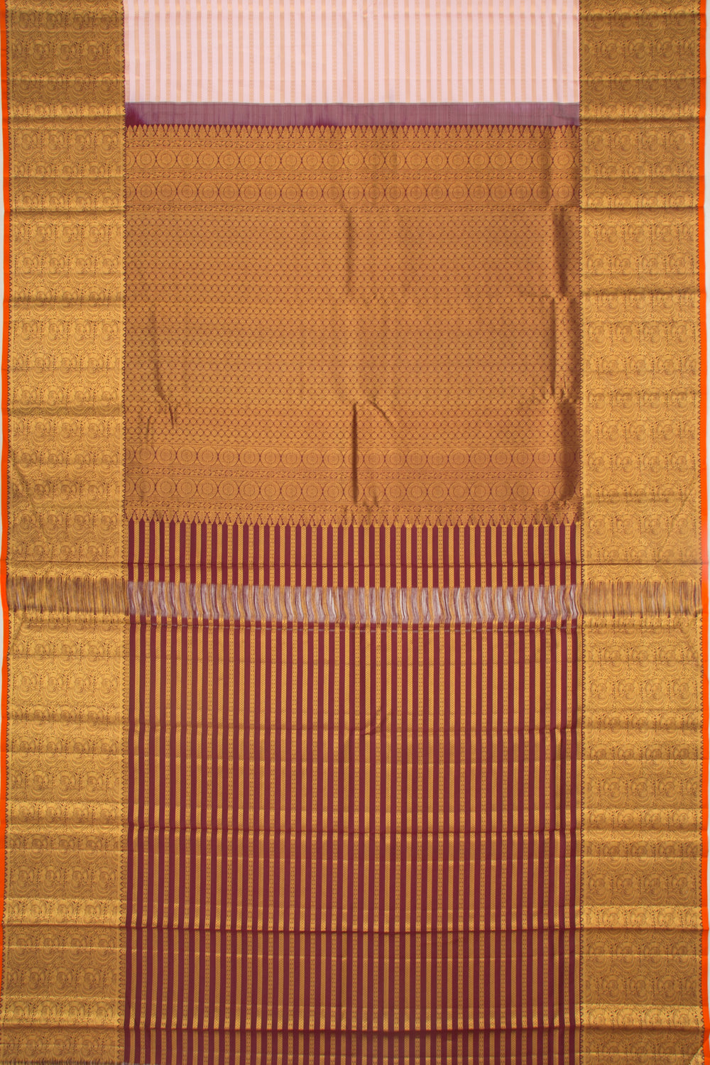 Kanchipuram Silk Horizontal Lines Peach Saree