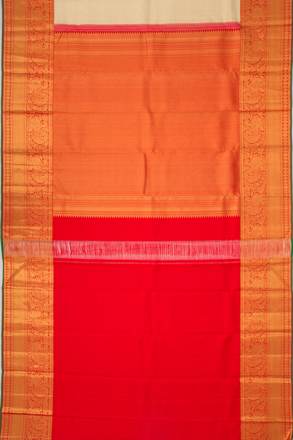 Kanchipuram Silk Brocade Cream Saree
