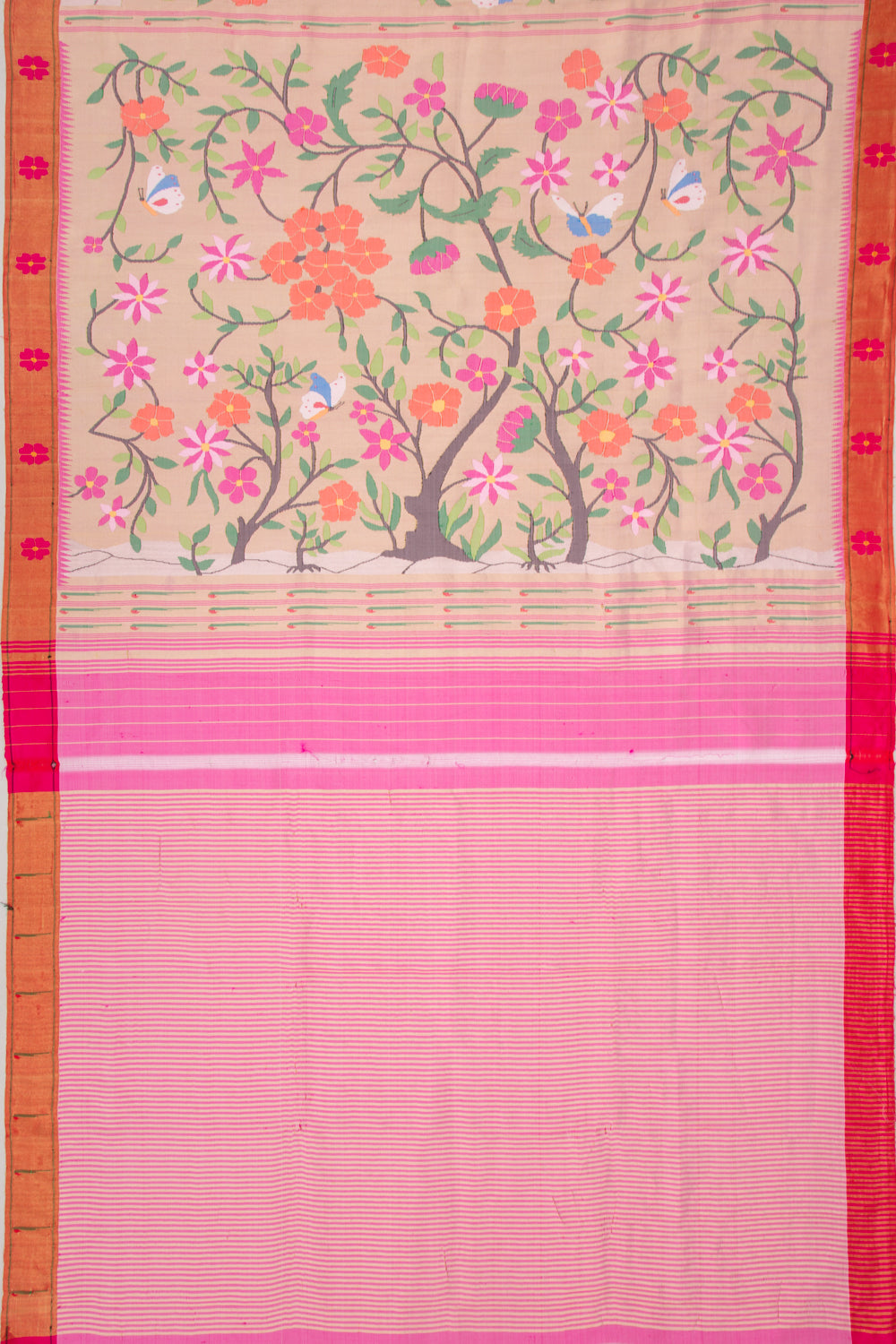 Paithani Silk Gold Tissue All Over Baby Pink Saree