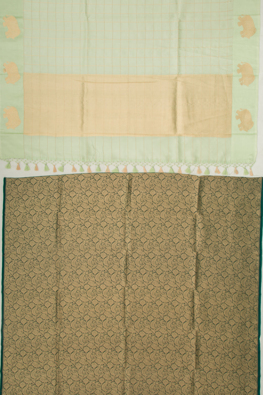 Banarasi Silk Katan Checks Pastel Green Saree