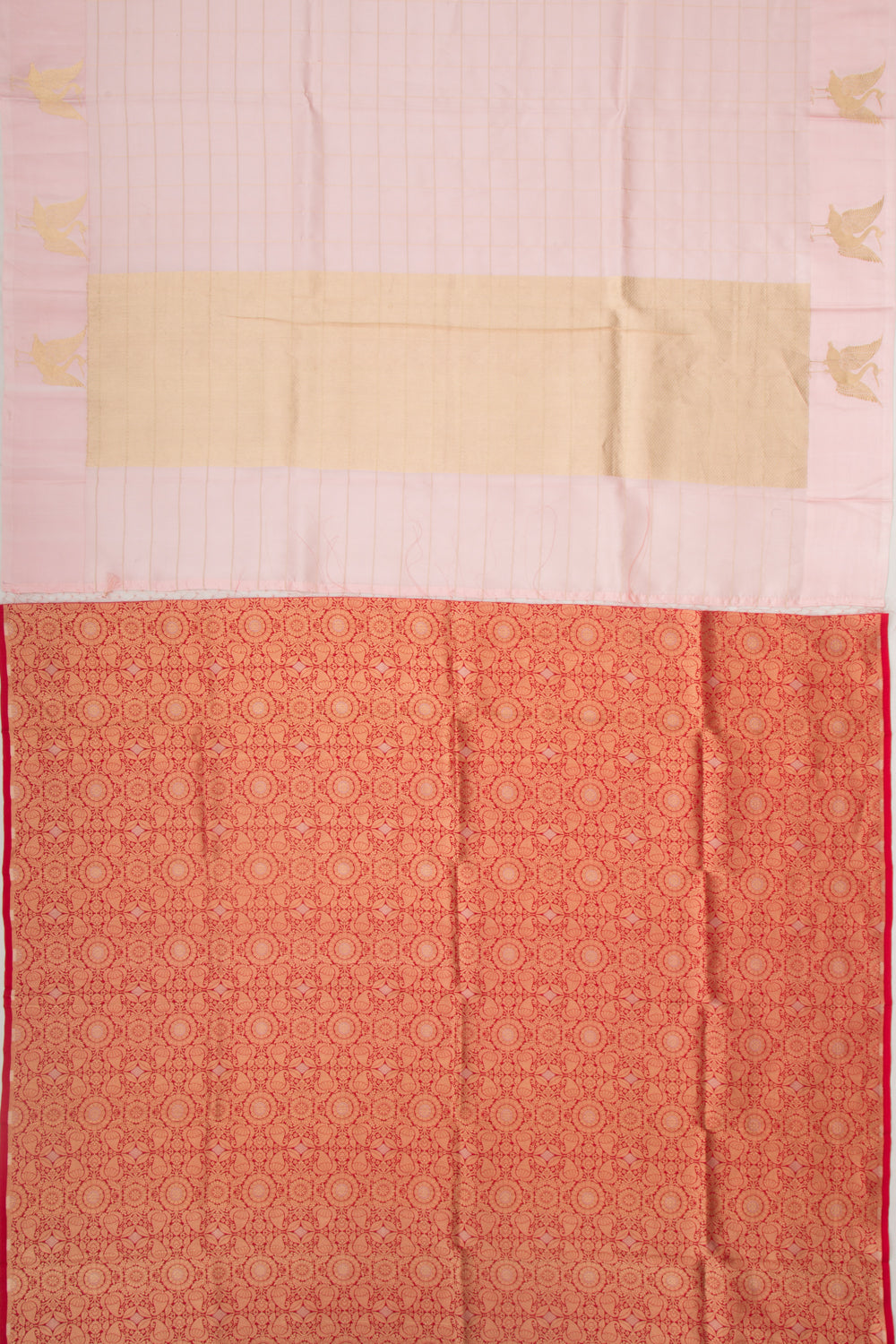 Banarasi Silk Katan Checks Baby Pink Saree