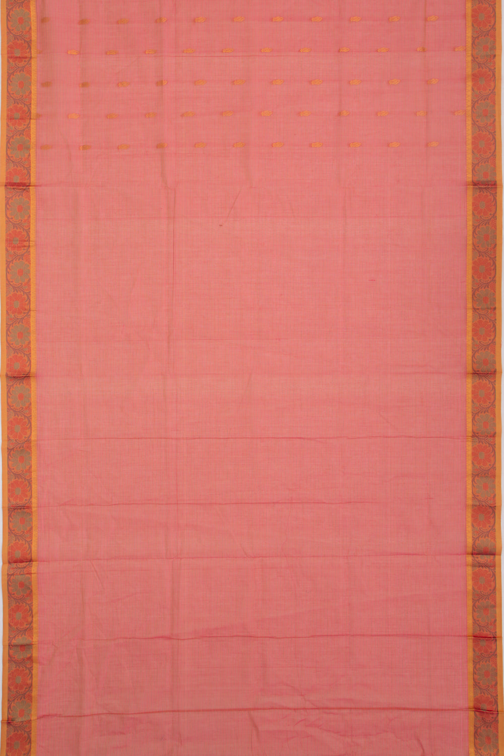 Mangalgiri Cotton Horizontal Lines Butta Peach Saree