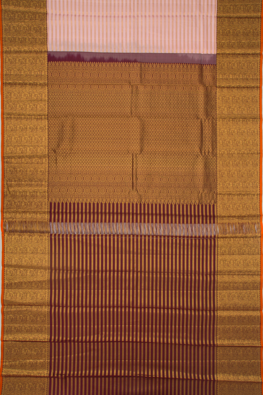 Kanchipuram Silk Horizontal Lines Baby Pink Saree