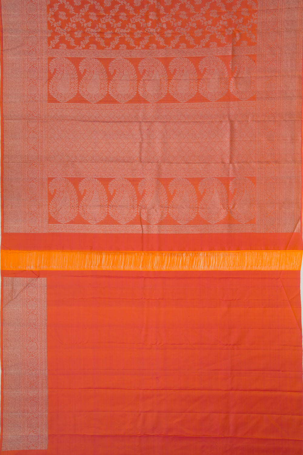 Kanchipuram Silk Jaal Orange Saree