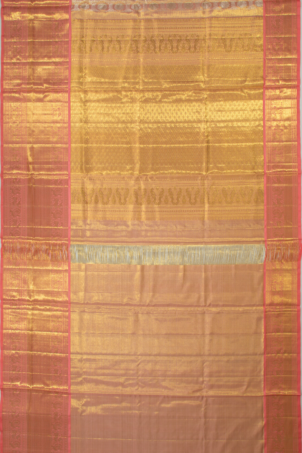 Kanchipuram Silk Tissue Jaal Peach Saree