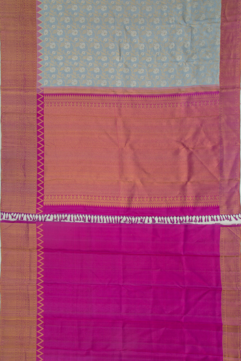 Kanchipuram Silk Jaal Elepant Grey Saree