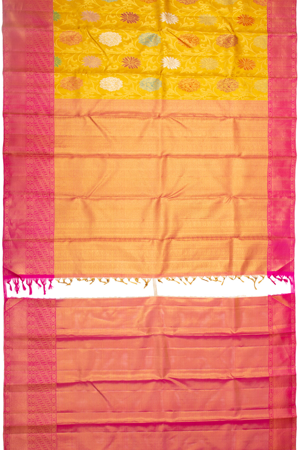 Kanchipuram Silk Jaal Yellow Saree