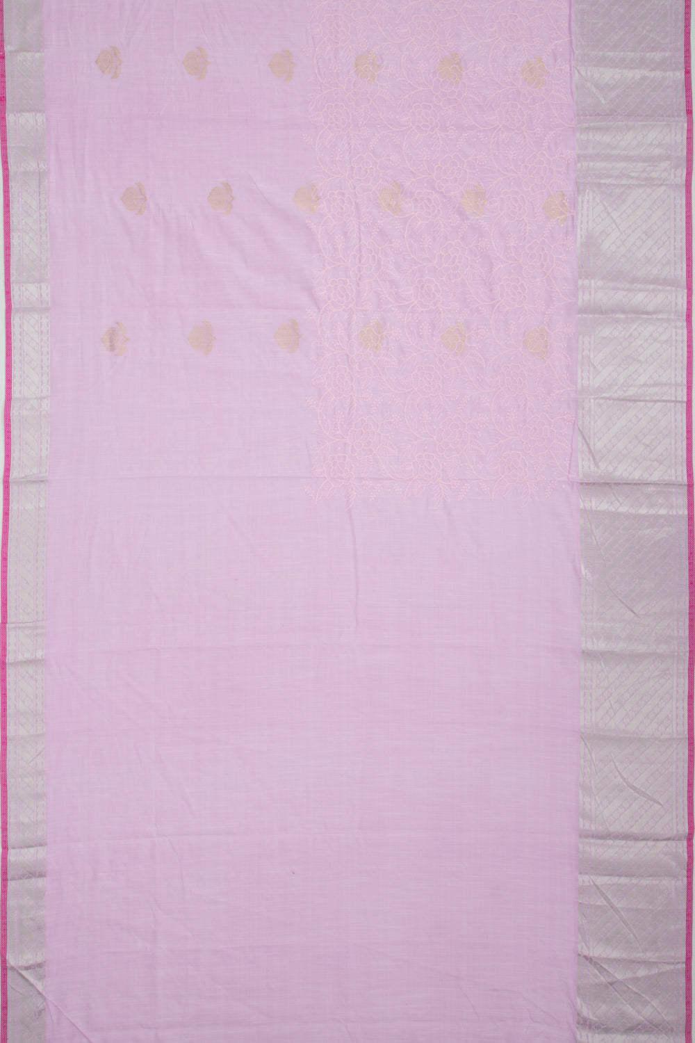 Linen Floral Embroidery Lavender Saree