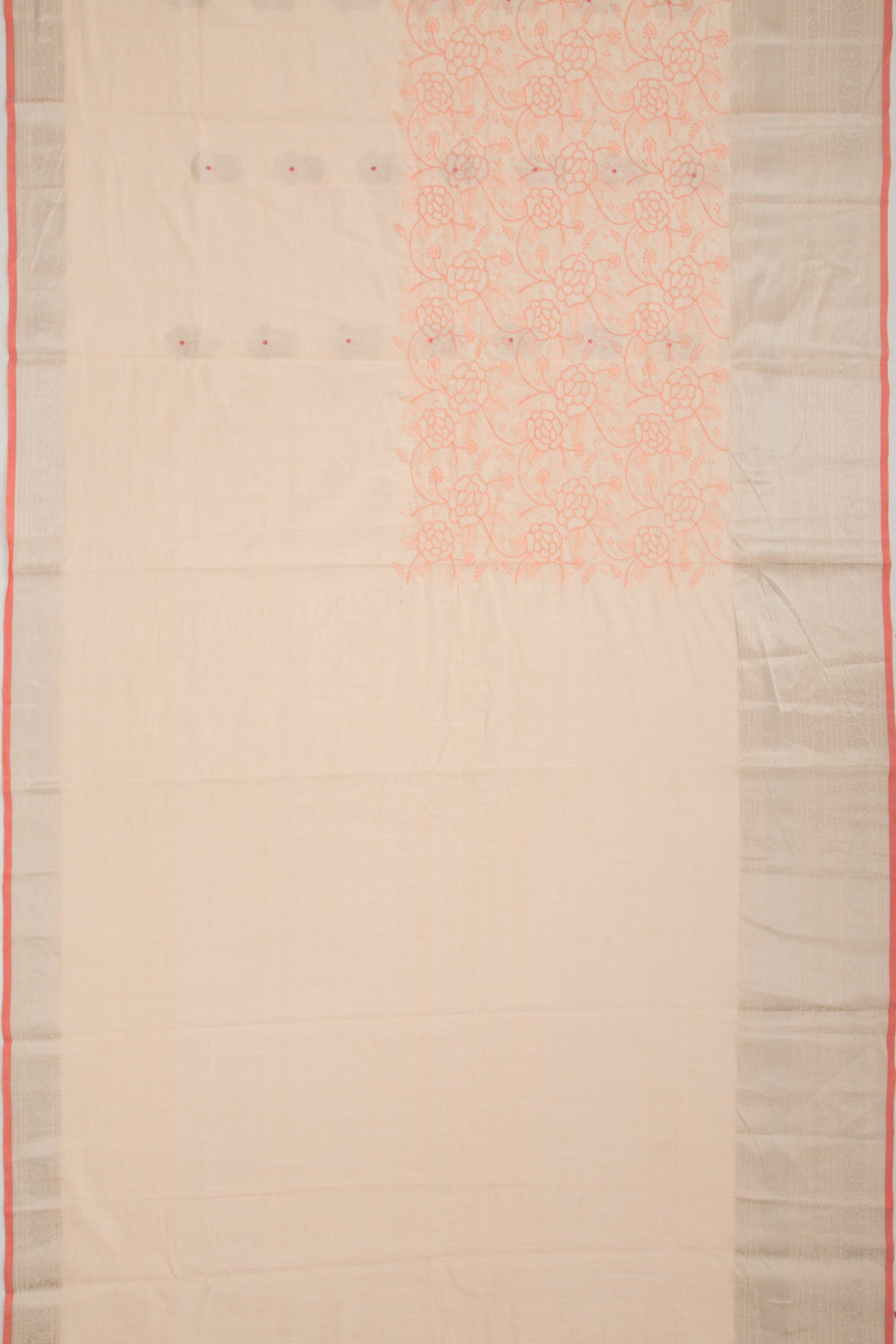Linen Floral Embroidery Pastel Orange Saree