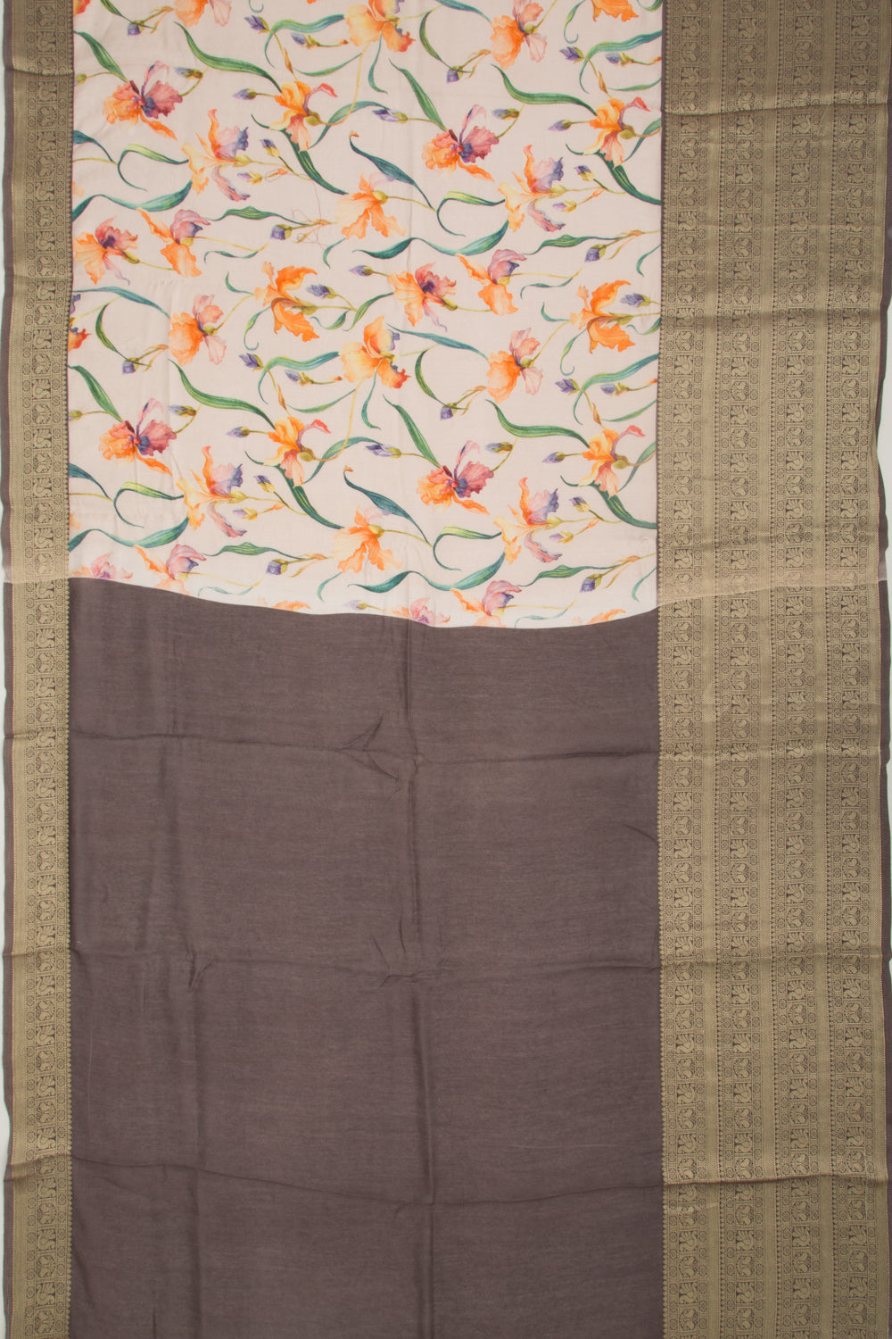Chanderi Silk Floral Printed And Embroidery Peach Saree