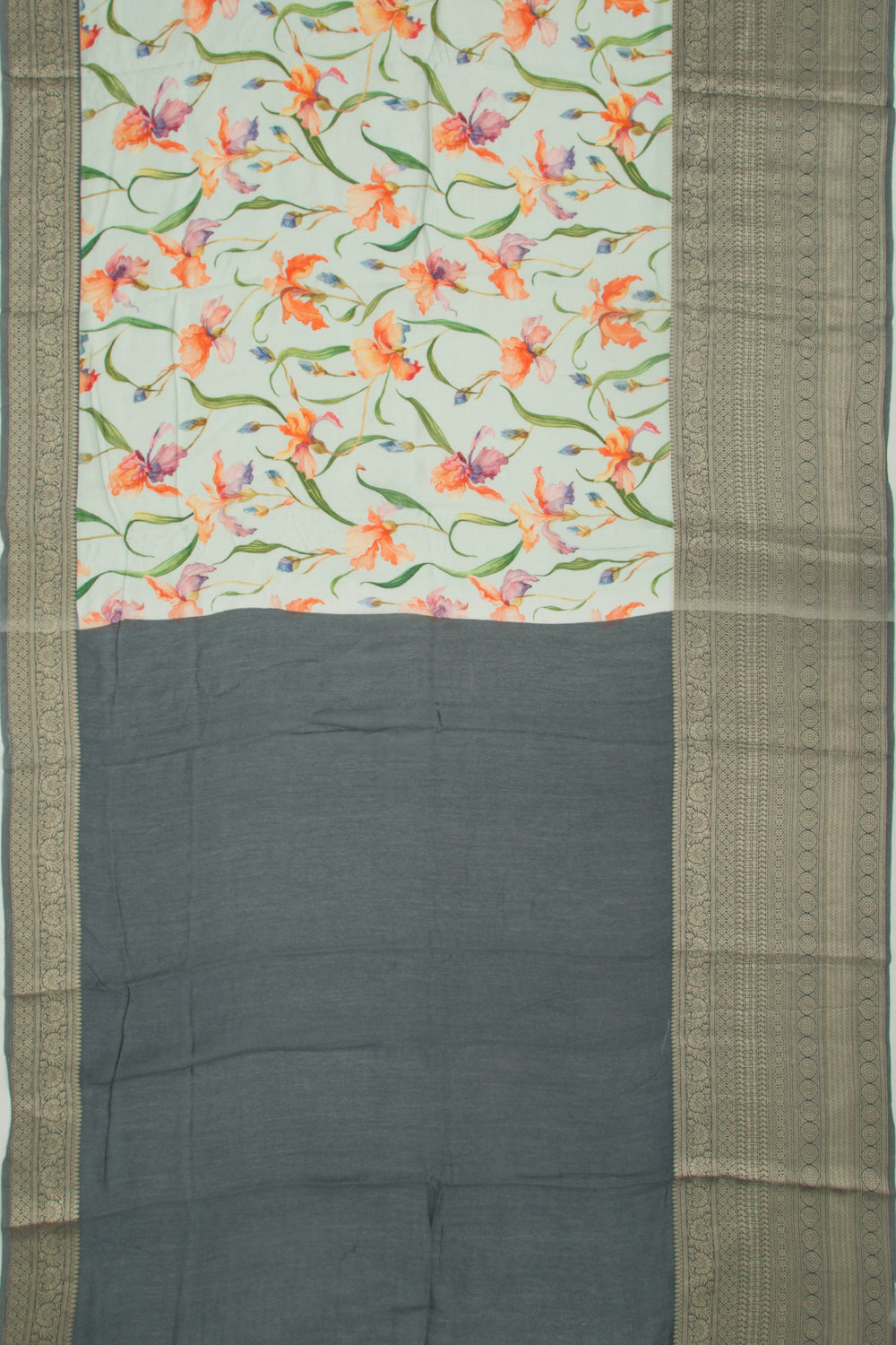 Chanderi Silk Floral Printed And Embroidery Pastel Blue Saree