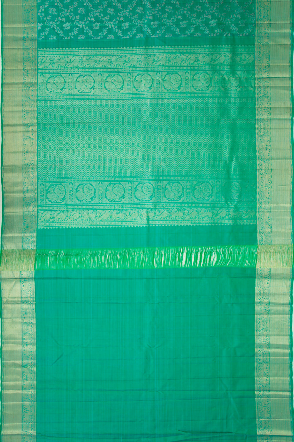 Kanchipuram Silk Jaal Sea Green Saree
