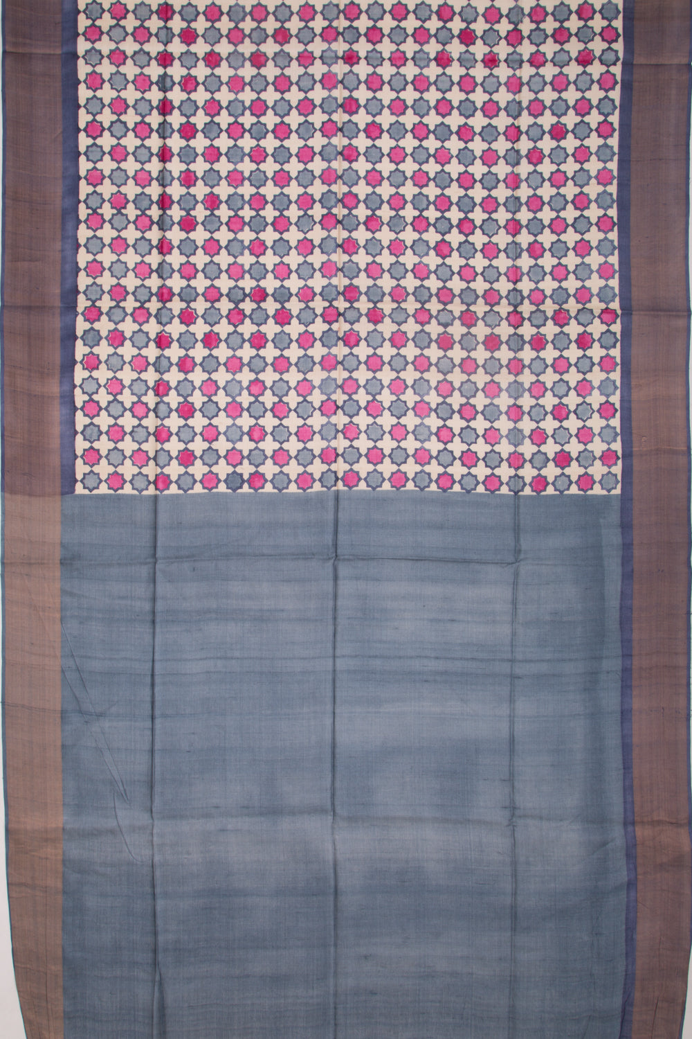 Tussar Printed White Saree