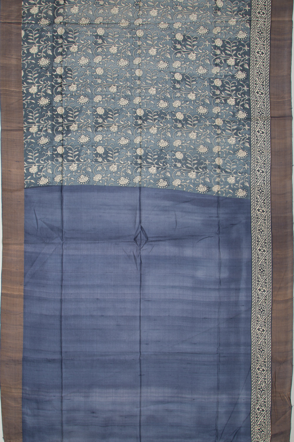Tussar Floral Printed Blue Saree