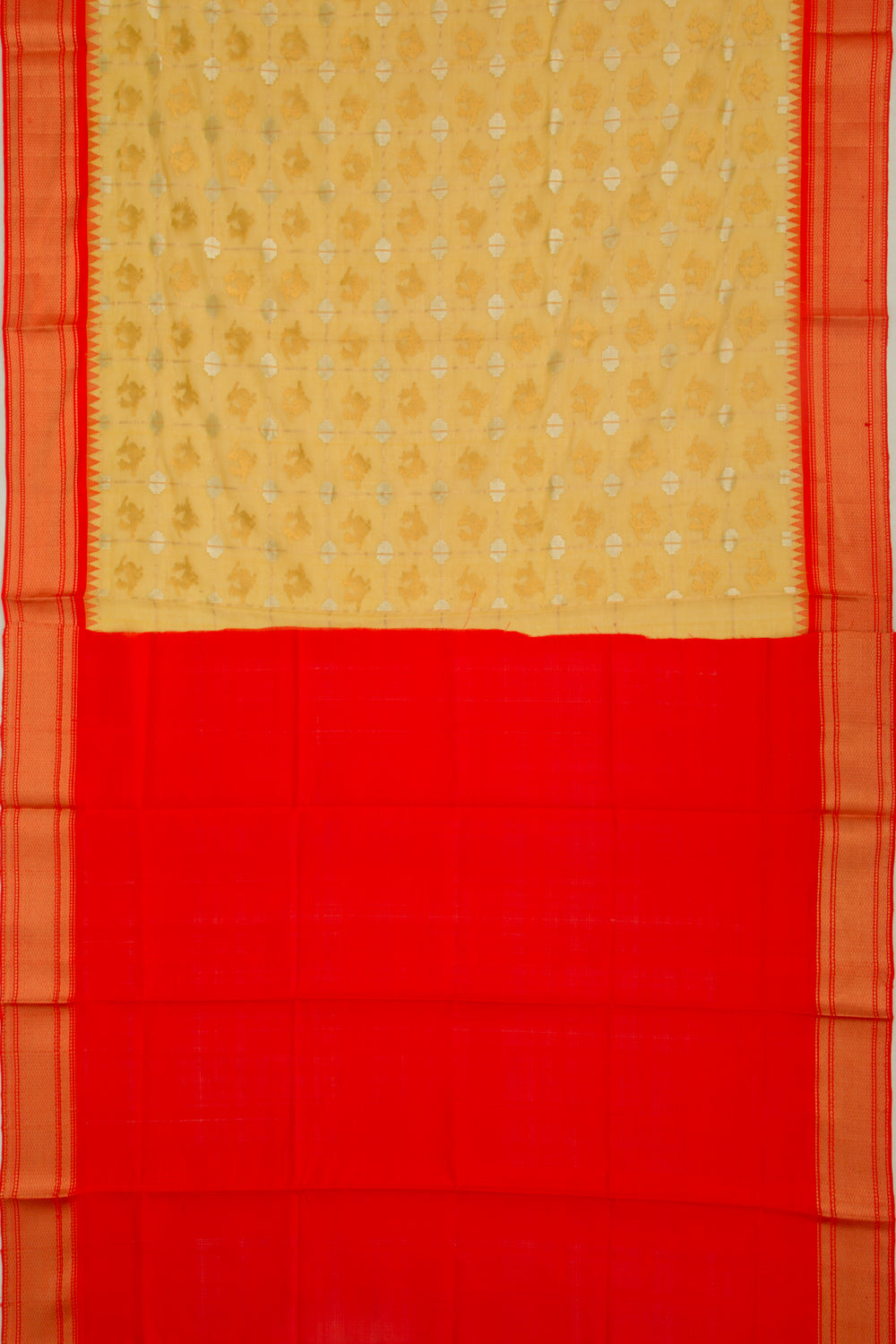 Ponduru Handspun Cotton Checks And Butta Yellow Saree