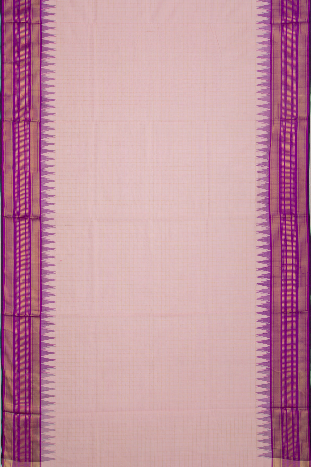 Ponduru Handspun Cotton Checks Baby Pink Saree