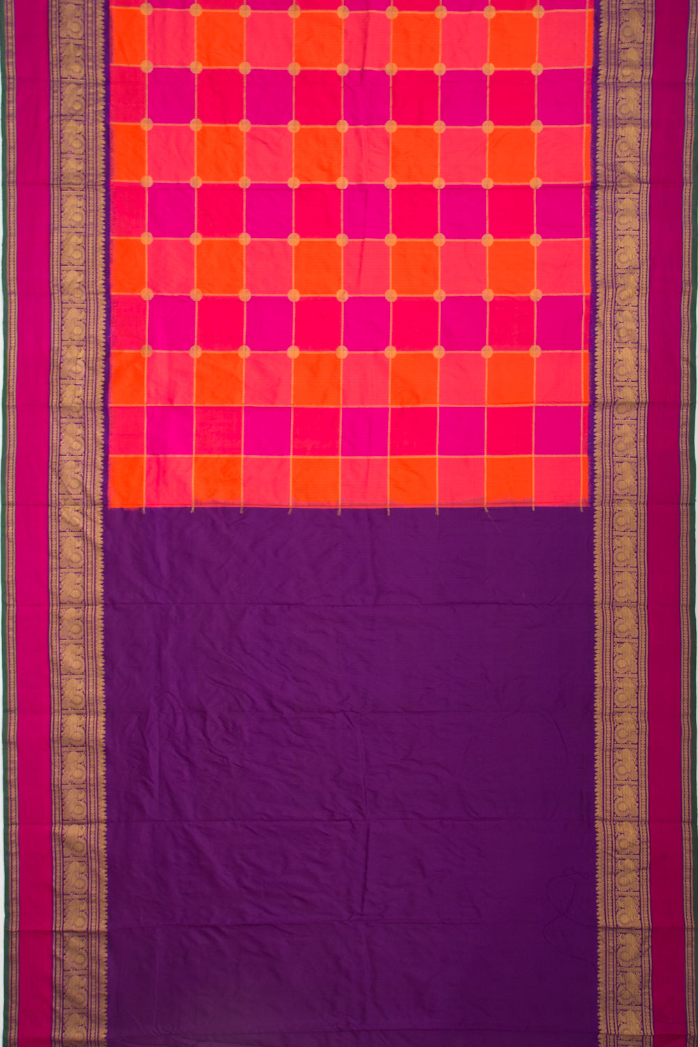 Kanchipuram Silk Checks Multicolour Saree
