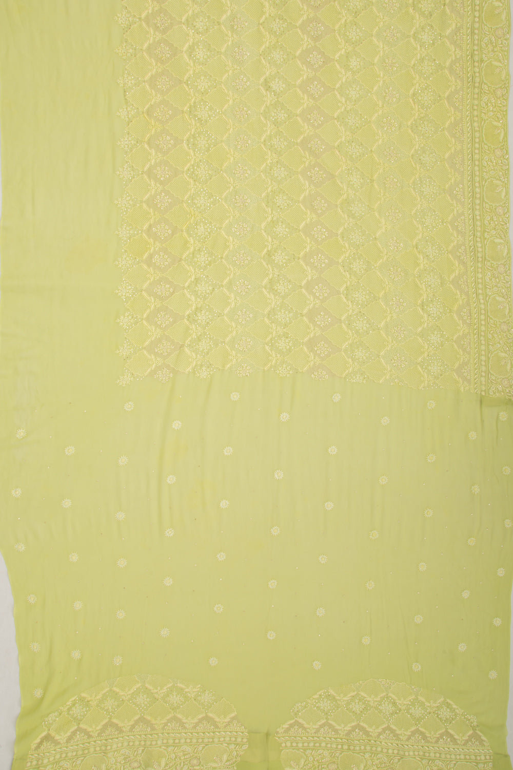 Lucknow Chikankari Georgette Green Saree