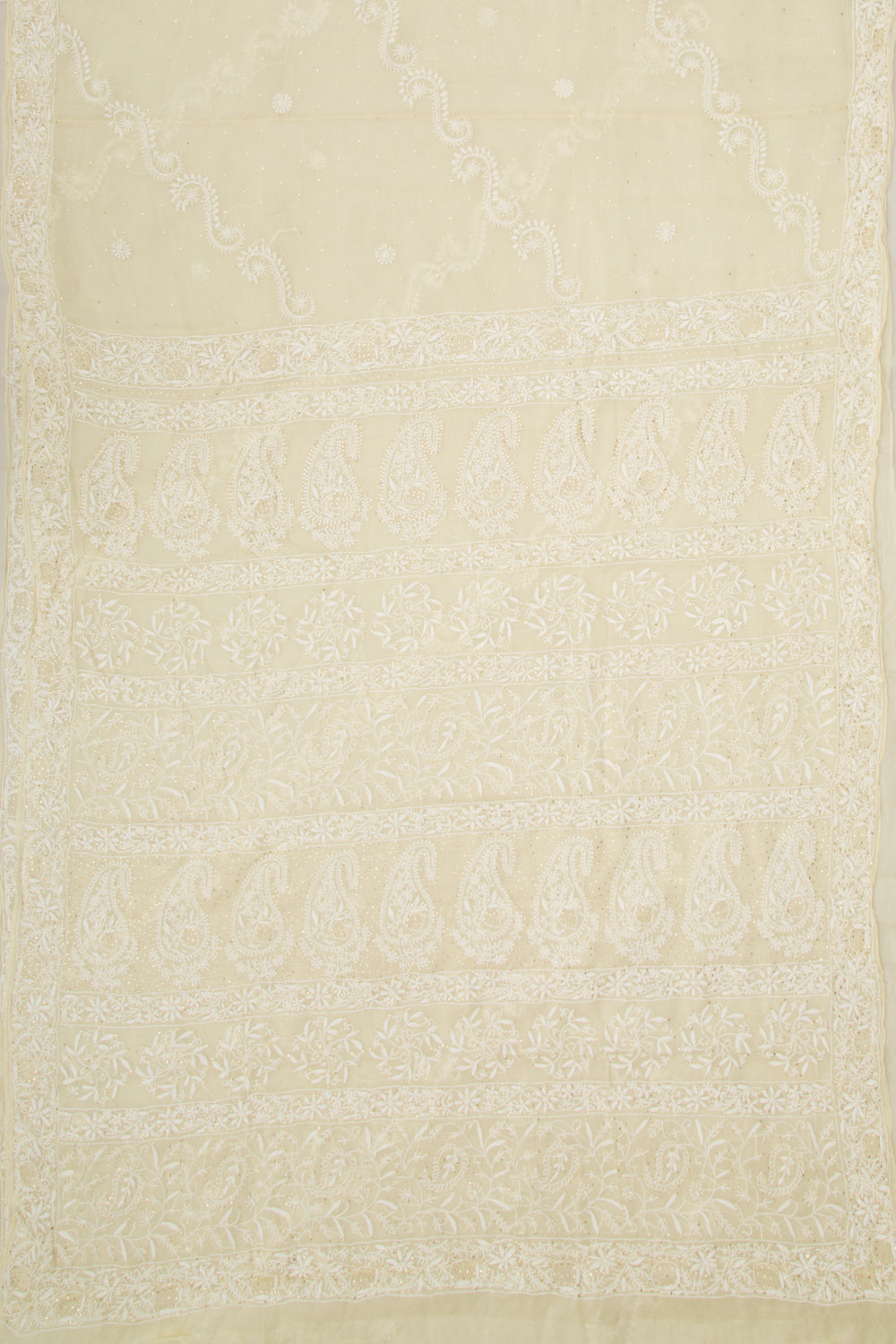 Lucknow Chikankari Organza Cream Saree