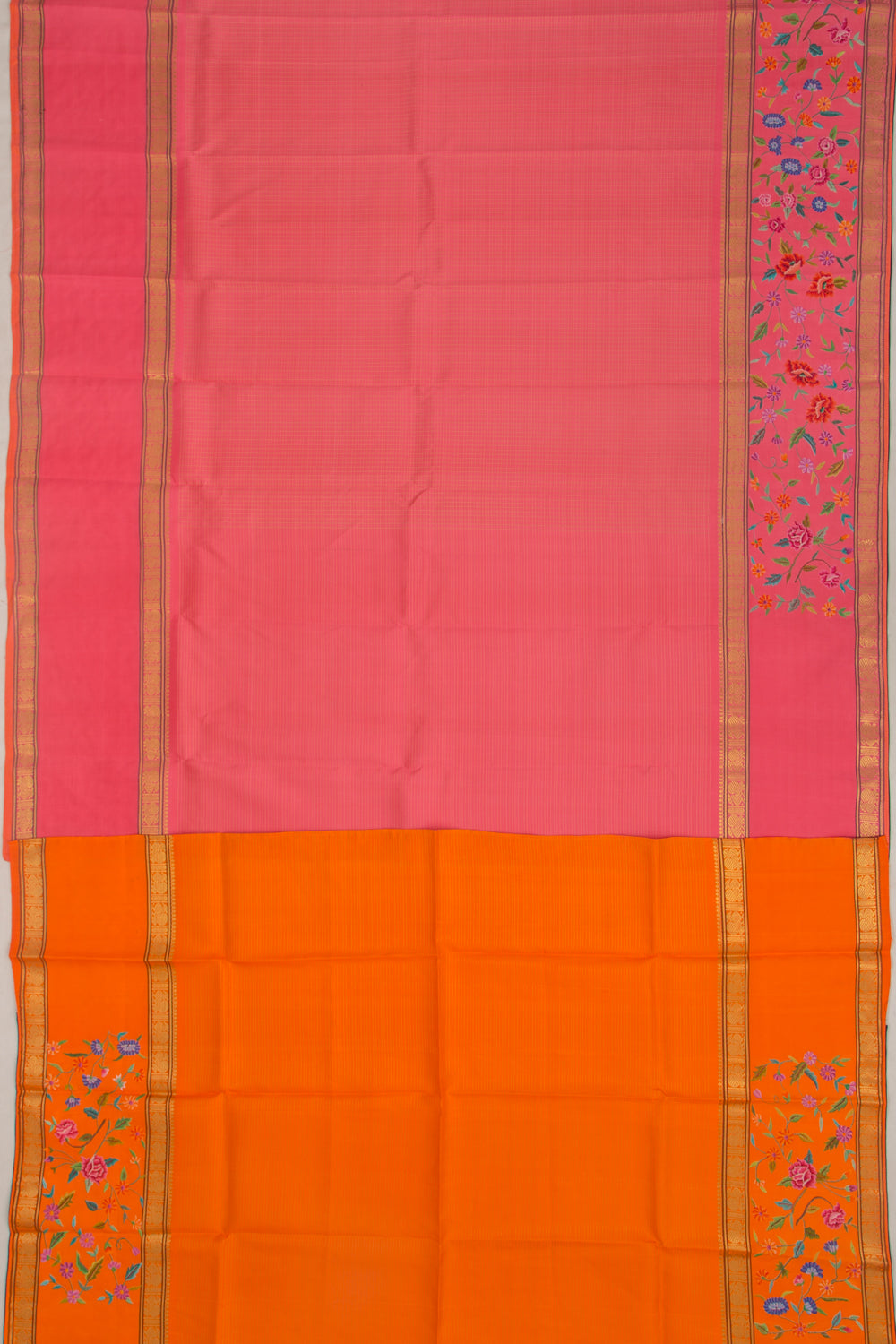 Petite Point Kanchipuram Silk Checks Pink Saree