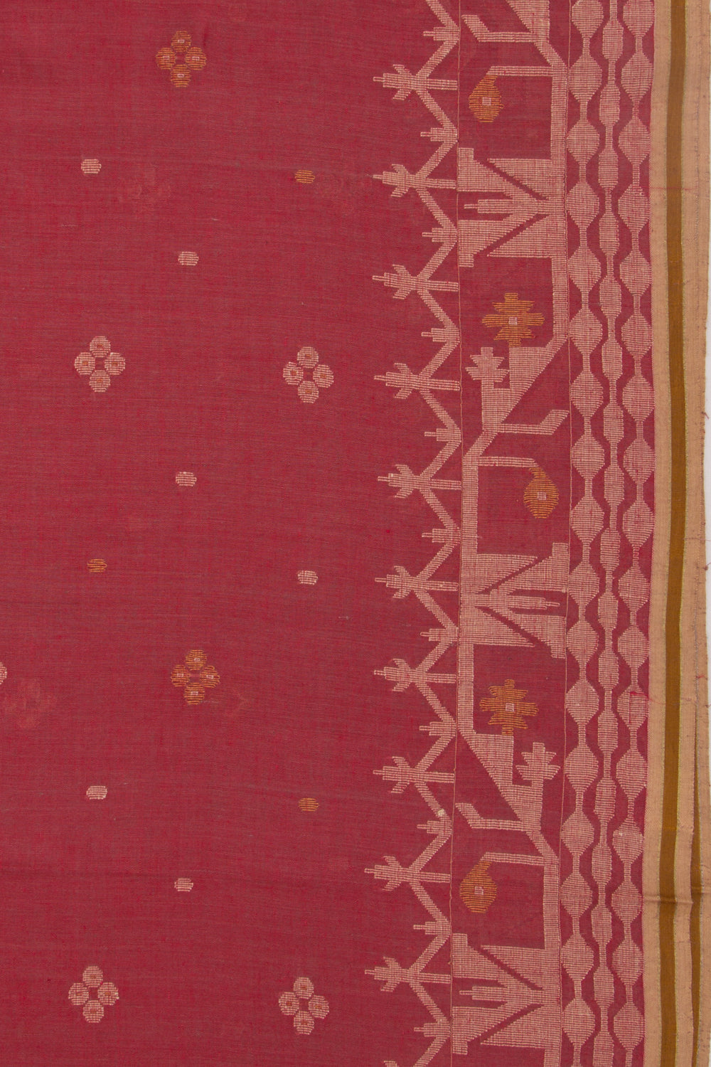 Dhakai Muslin Cotton Jamdani Butta Maroon Saree