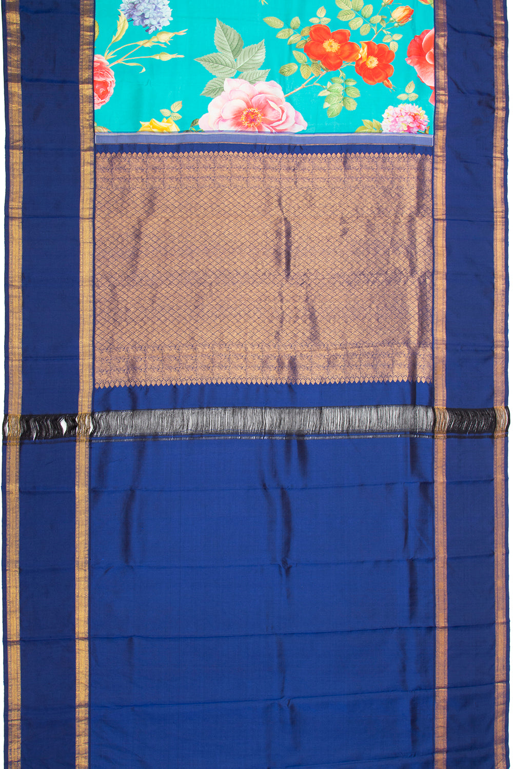Kanchipuram Silk Floral Printed Sky Blue Saree