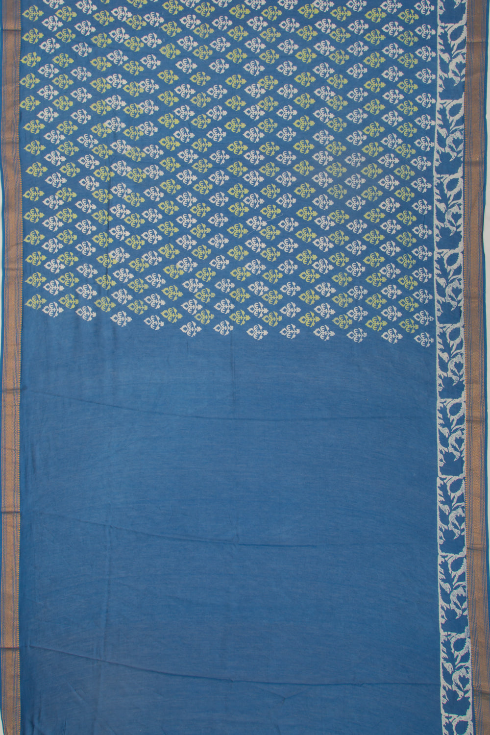 Chanderi Silk Batik Floral Printed Blue Saree