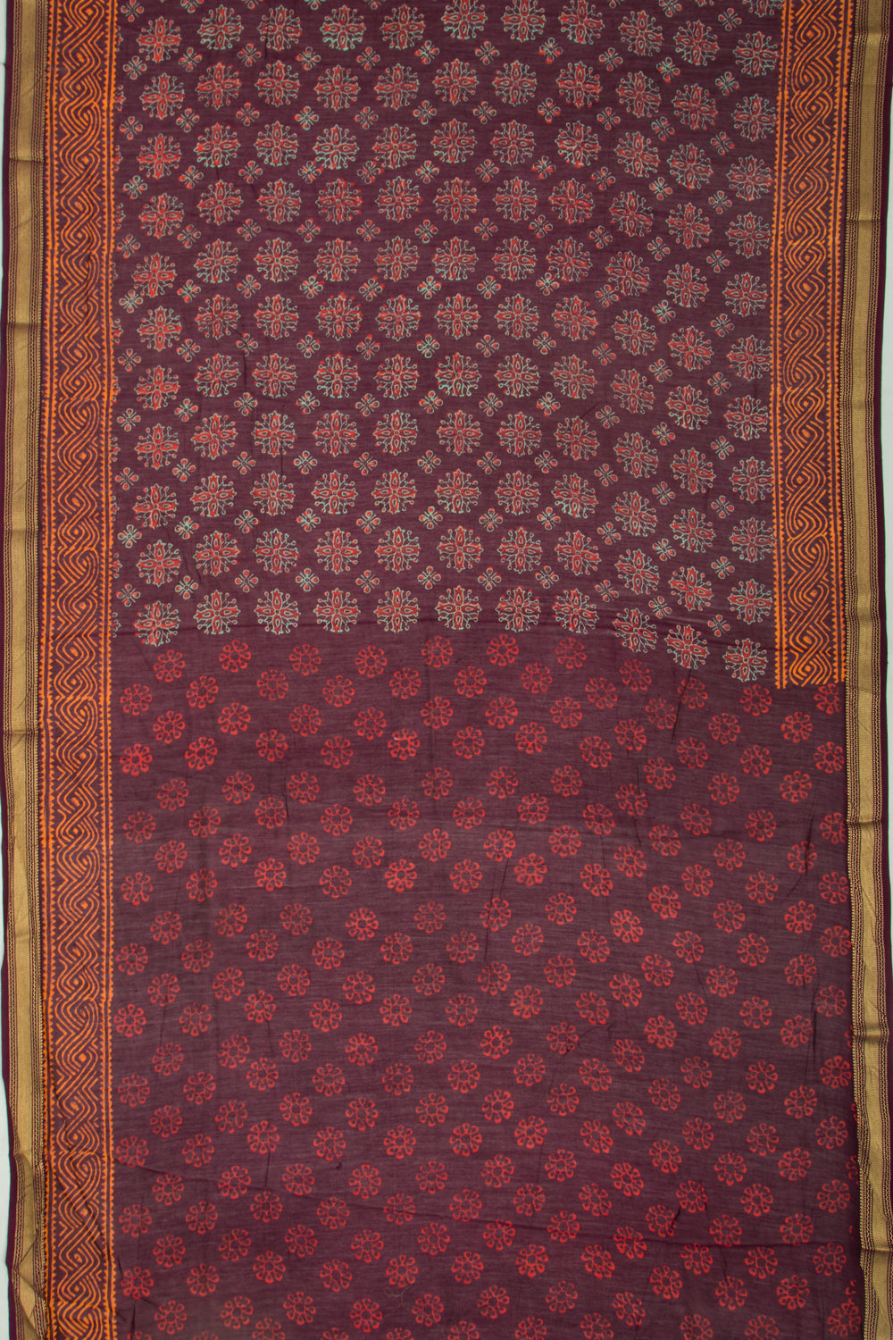 Chanderi Cotton Batik Printed Burgundy Saree
