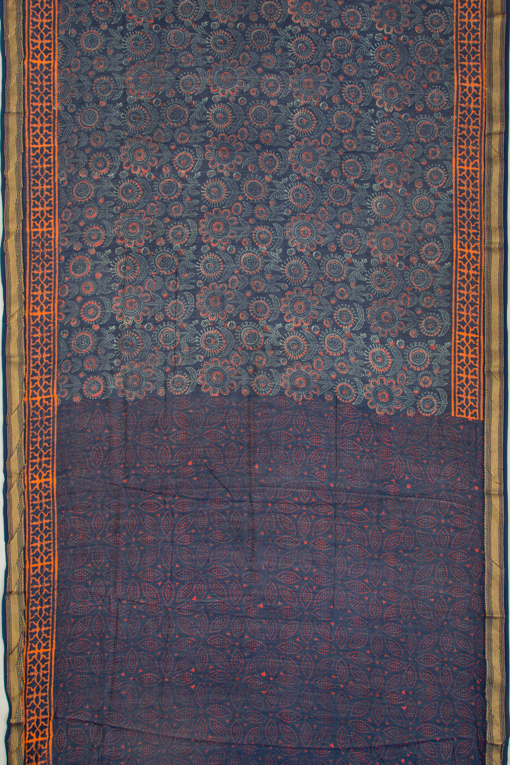 Chanderi Cotton Batik Printed Dark Blue Saree